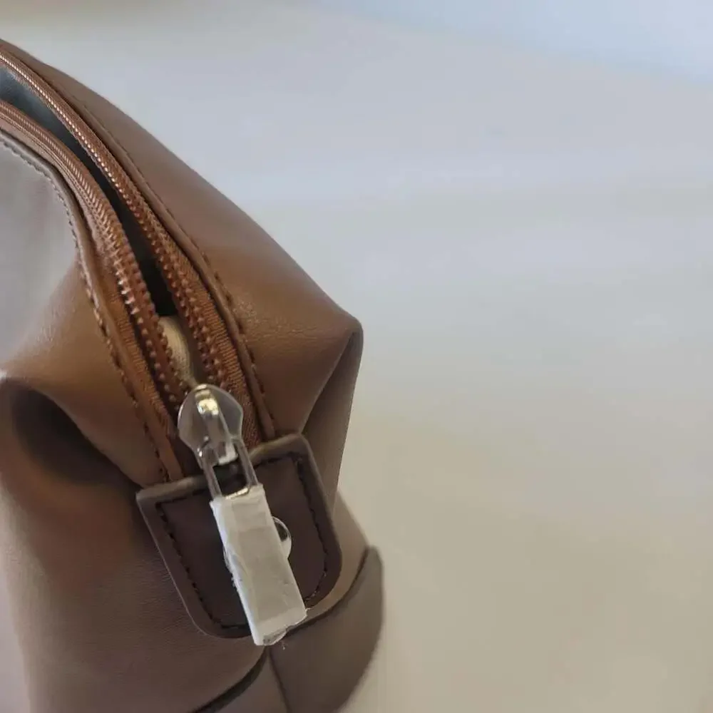 Belle Russo Brown Faux Leather Toiletry Wash Bag Set of 2